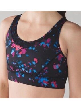 lululemon athletica Black Sports Bra with Pink & Blue Floral Print
